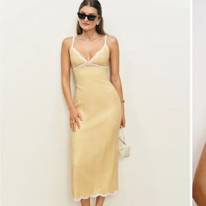 Reformation Sara Linen Yellow and White Maxi Dress